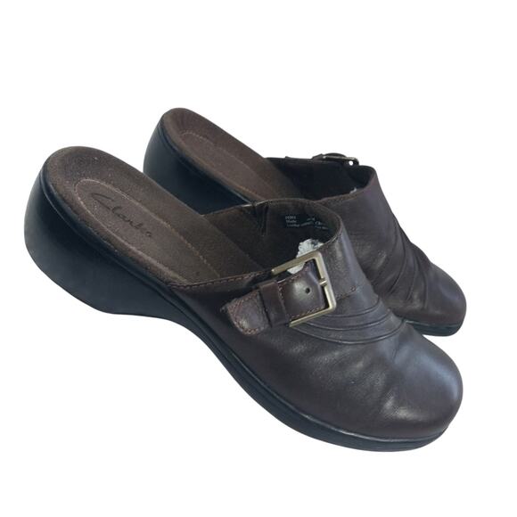 CLARKS! ULTRA PADDED ESPRESSO BROWN GENUINE LEATHER MULES, CLOGS! SZ 10M - Picture 2 of 10